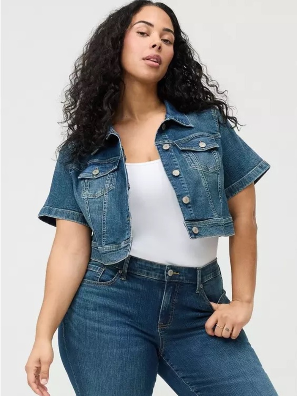 Torrid Cropped Short-Sleeve Denim Jacket